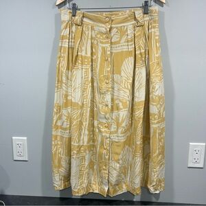 Vintage Mister Leonard Tropical Print Button-Front Midi Skirt Sz 14 Yellow Cream